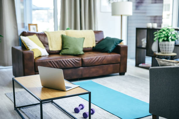 Living room workout space with no equipment visible